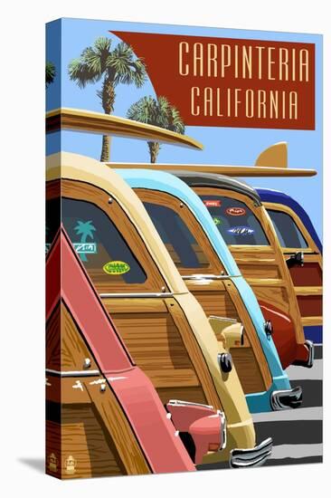 Carpinteria, California - Woodies Lined Up-Lantern Press-Stretched Canvas