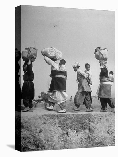 Carrying Belongings, South Korean Mothers and Children Flee North Korean and Red Chinese Forces-Joe Scherschel-Premier Image Canvas