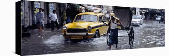 Cars and a Rickshaw on the Street, Calcutta, West Bengal, India-null-Premier Image Canvas