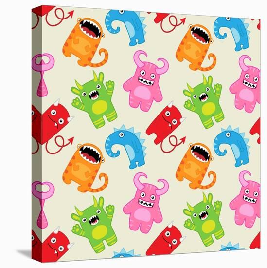 Cartoon Monsters Seamless Pattern. Raster Version-Yulia M-Stretched Canvas