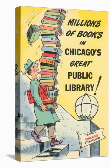 Cartoon of Man with Stack of Books for Chicago Library, Chicago, Illinois-null-Stretched Canvas