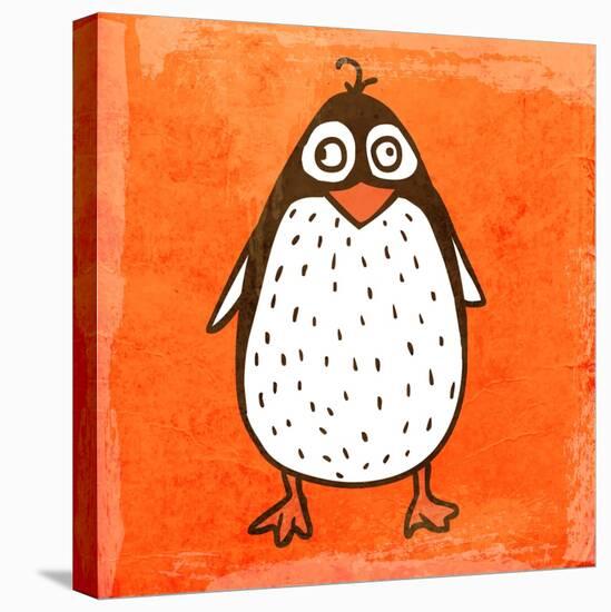 Cartoon Penguin. Cute Hand Drawn, Vintage Paper Texture-Ozerina Anna-Stretched Canvas