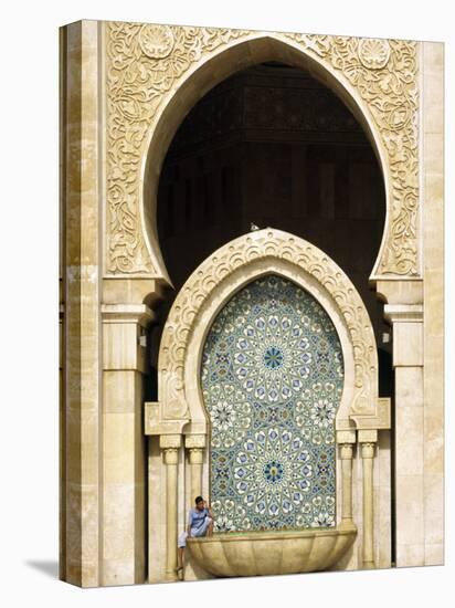 Casablanca a Visitor Is Dwarfed by the Towering Mosaic Tilework of the Hassan Ii Mosque, Morocco-Andrew Watson-Premier Image Canvas