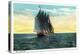 Casco Bay, Maine - View of a Sailboat off the Bay-Lantern Press-Stretched Canvas