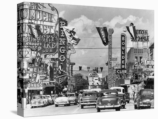 Casino signs along Las Vegas Street, ca. 1954-null-Stretched Canvas