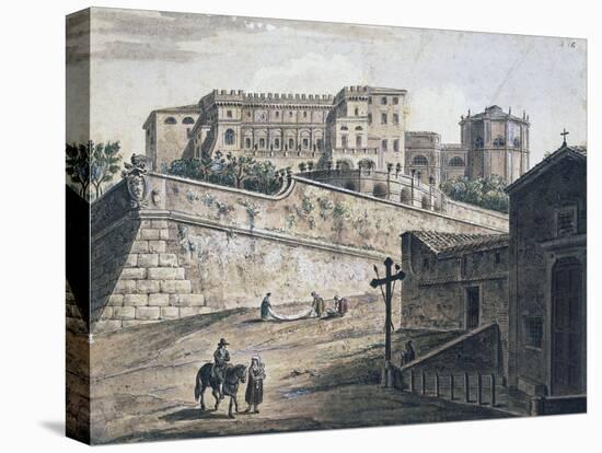 Castel Gandolfo, Papal Palace, Watercolour Drawing, Italy, 18th Century-null-Premier Image Canvas