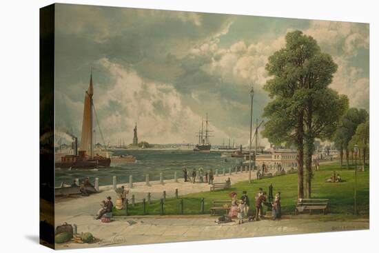 Castle Garden at the Tip of Manhattan with the Stature of Liberty in the Distance-null-Stretched Canvas