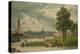 Castle Garden at the Tip of Manhattan with the Stature of Liberty in the Distance-null-Stretched Canvas