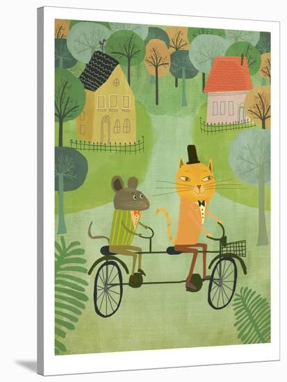Cat And Bicycle-Mia Charro-Stretched Canvas