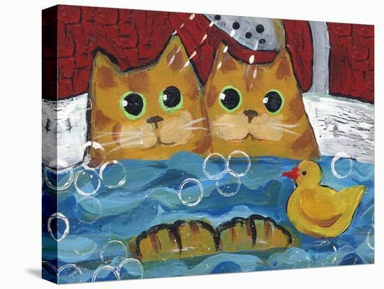 Cat Bath Time Rubber Duckie-sylvia pimental-Stretched Canvas