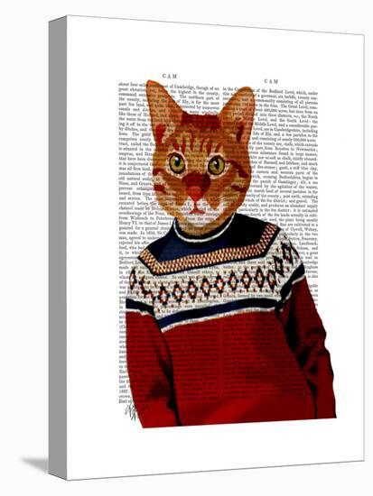 Cat in Ski Sweater-Fab Funky-Stretched Canvas