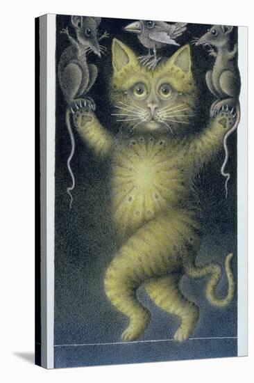 Cat on a Tightrope, Balancing with Bird and Mice-Wayne Anderson-Premier Image Canvas