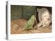 Cat Playing with Parrot-null-Stretched Canvas