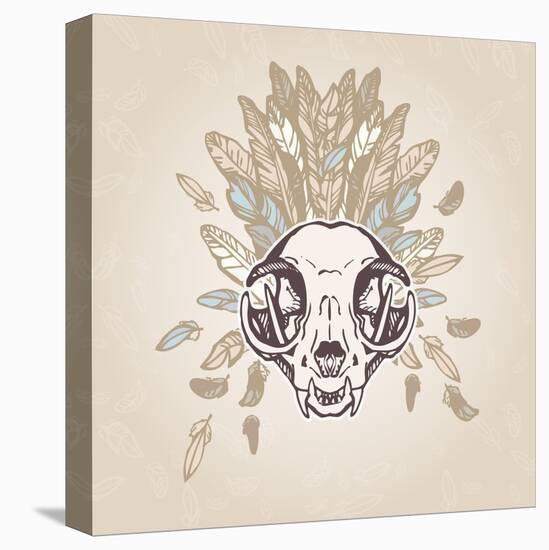 Cat Skull Vintage Aged Flower-Ptich-ya-Stretched Canvas