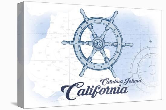 Catalina Island, California - Ship Wheel - Blue - Coastal Icon-Lantern Press-Stretched Canvas