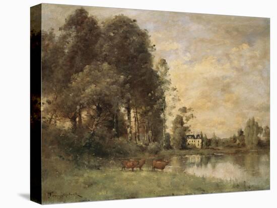 Cattle Watering by a Lake with a Chateau Beyond-Leon Bakst-Premier Image Canvas
