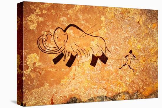 Cave Painting Of Primitive Man Hunting For Mammoth-Nomad Soul-Stretched Canvas