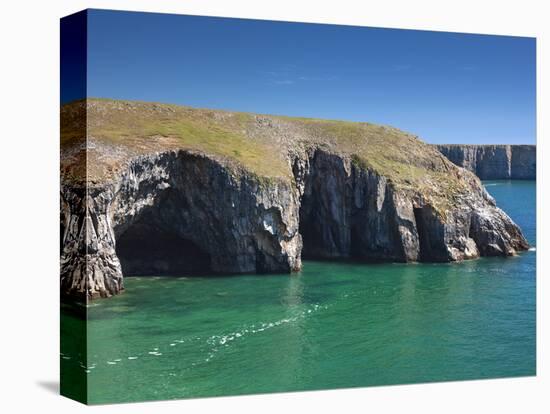 Caves at Raming Hole, Looking Towards Stackpole Head, Pembrokeshire, Wales, United Kingdom, Europe-David Clapp-Premier Image Canvas