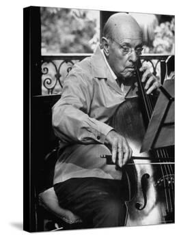 Cellist Pablo Casals Rehearsing at His Home in Prades-Gjon Mili-Premier Image Canvas