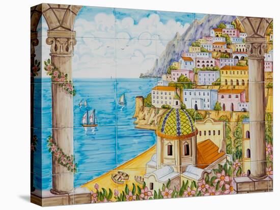 Ceramic Shop with Positano View Done in Tile, Positano, Amalfi, Campania, Italy-Walter Bibikow-Premier Image Canvas