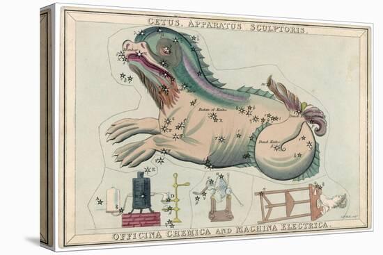 Cetus (Sea Monster) and Chemical Factory and Electrical Machinery Constellation-Sidney Hall-Stretched Canvas
