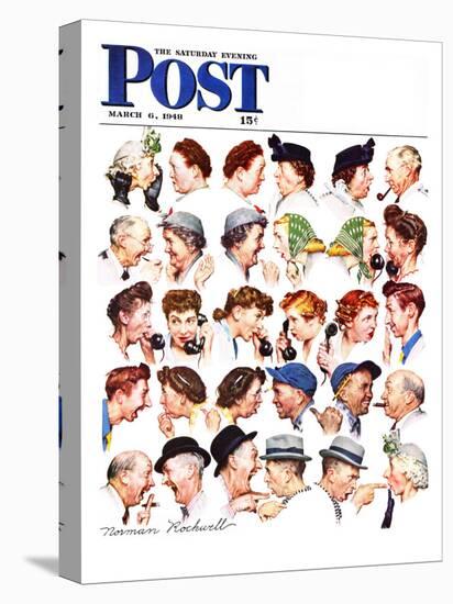 "Chain of Gossip" Saturday Evening Post Cover, March 6,1948-Norman Rockwell-Premier Image Canvas