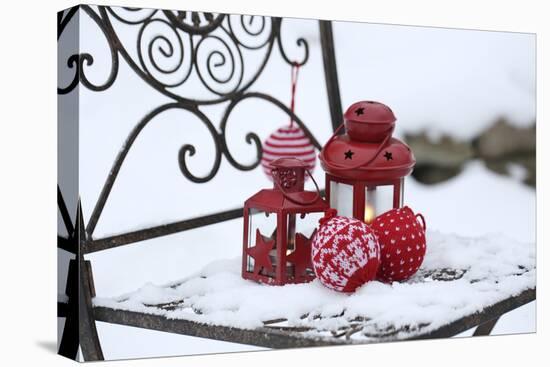 Chair in the Snow with Lantern, Balls from Cord Material-Andrea Haase-Premier Image Canvas