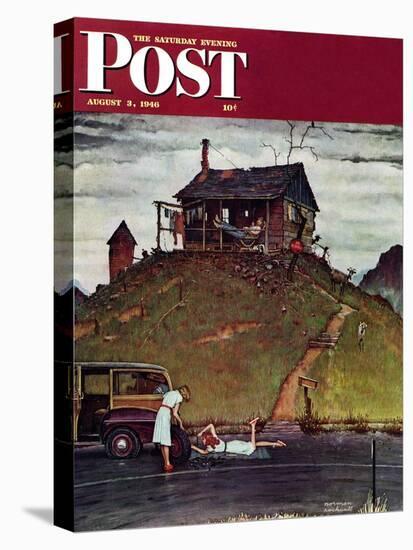 "Changing a Flat" Saturday Evening Post Cover, August 3,1946-Norman Rockwell-Premier Image Canvas