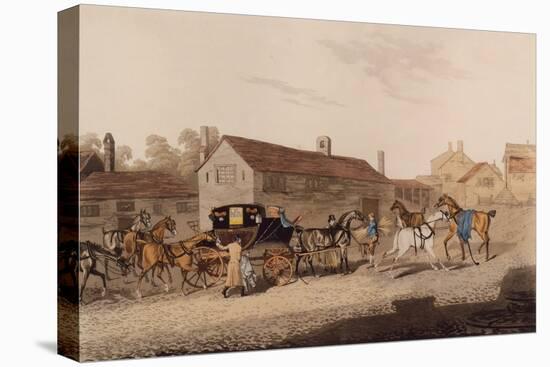 Changing Horses to the Mail Coach (Coloured Engraving)-James Pollard-Premier Image Canvas