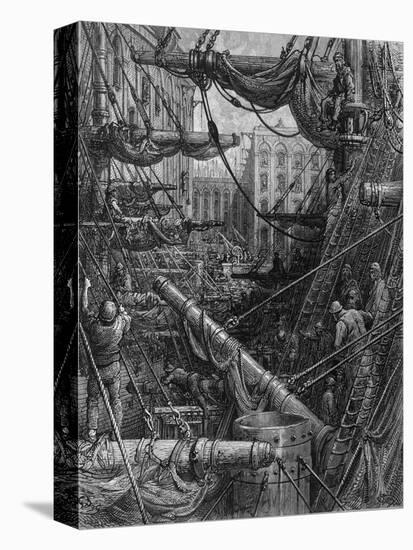 Chaotic Scene of Ships Dockers and Warehouses-Gustave Doré-Premier Image Canvas