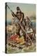Character from Robinson Crusoe Riding on Raft-null-Premier Image Canvas