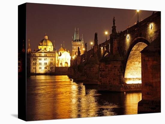 Charles Bridge over the River Vltava at Night, UNESCO World Heritage Site, Prague, Czech Republic,-Hans Peter Merten-Premier Image Canvas