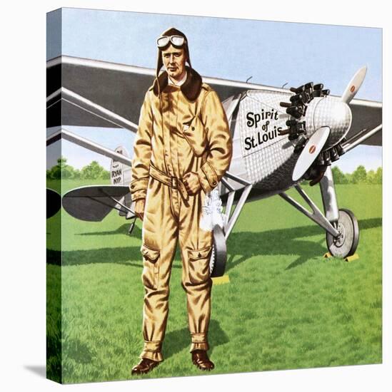 Charles Lindbergh and the Plane in Whch He Flew across the Atlantic, Solo.-John Keay-Premier Image Canvas