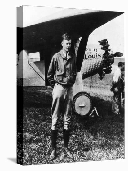 Charles Lindbergh in Front of His Airplane-null-Premier Image Canvas