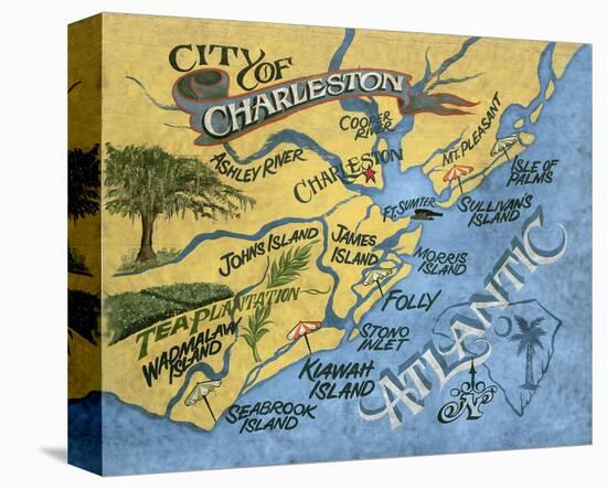 Charleston, South Carolina Beach Map-Zeke’s Antique Signs-Stretched Canvas