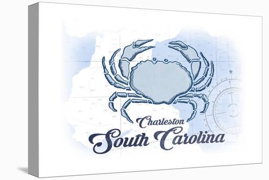 Charleston, South Carolina - Crab - Blue - Coastal Icon-Lantern Press-Stretched Canvas