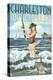 Charleston, South Carolina - Pinup Girl Surf Fishing-Lantern Press-Stretched Canvas