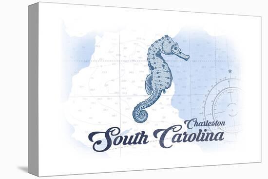 Charleston, South Carolina - Seahorse - Blue - Coastal Icon-Lantern Press-Stretched Canvas