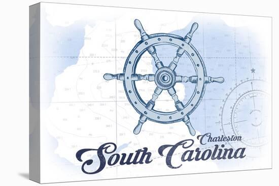 Charleston, South Carolina - Ship Wheel - Blue - Coastal Icon-Lantern Press-Stretched Canvas