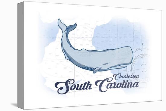 Charleston, South Carolina - Whale - Blue - Coastal Icon-Lantern Press-Stretched Canvas