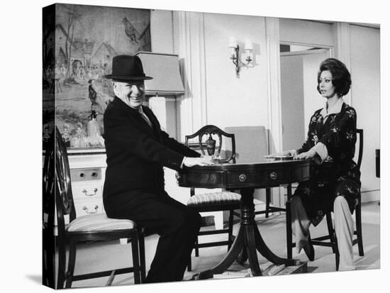 Charlie Chaplin Directing Actress Sophia Loren in Scene from Movie "A Countess from Hong Kong"-Alfred Eisenstaedt-Premier Image Canvas