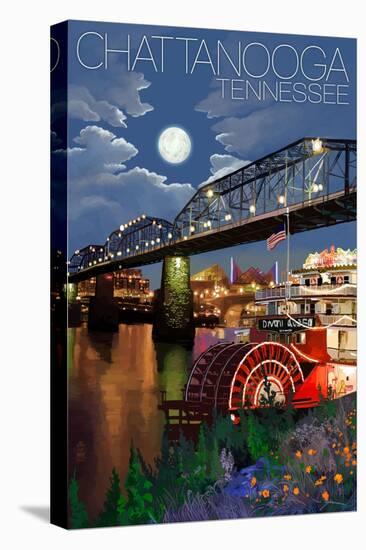 Chattanooga, Tennessee - Skyline at Night-Lantern Press-Stretched Canvas