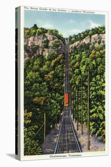 Chattanooga, Tennessee - View of the Lookout Mountain Incline Railcar Descending from the Mt-Lantern Press-Stretched Canvas