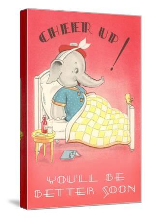 Cheer Up, Cartoon Elephant in Bed' Art Print 