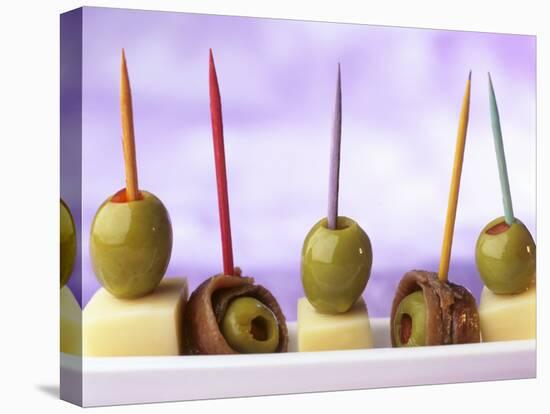 Cheese, Olives and Anchovies on Cocktail Sticks-null-Premier Image Canvas
