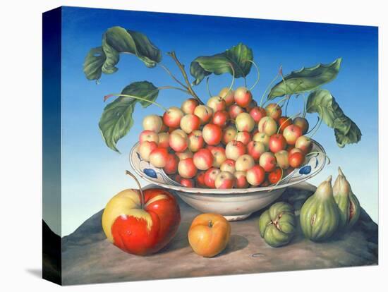 Cherries in Delft Bowl with Red and Yellow Apple-Amelia Kleiser-Premier Image Canvas