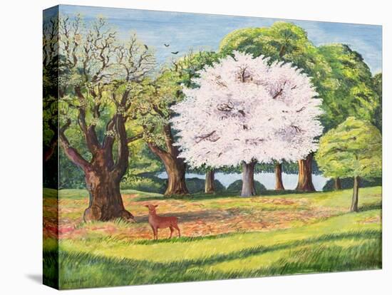 Cherry Blossom and Deer, 1995 (Acrylic on Paper)-Liz Wright-Premier Image Canvas