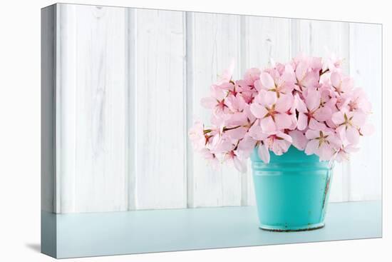 Cherry Blossom Flower Bouquet on Wooden Background-Anna-Mari West-Premier Image Canvas