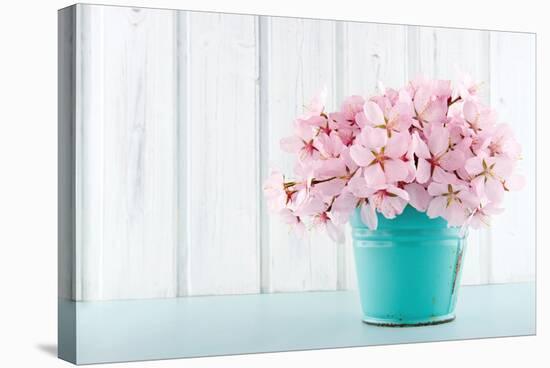 Cherry Blossom Flower Bouquet on Wooden Background-Anna-Mari West-Premier Image Canvas