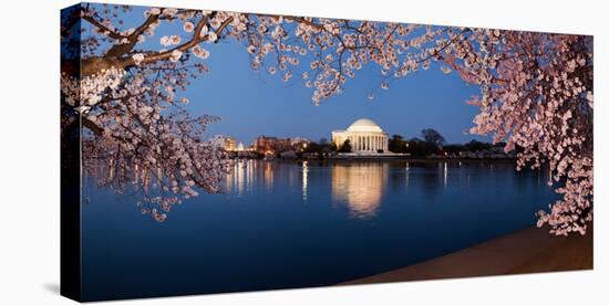 Cherry Blossom Tree with a Memorial in the Background, Jefferson Memorial, Washington Dc, USA-null-Stretched Canvas